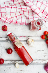 Homemade tomato ketchup and ingredients - LVF07452