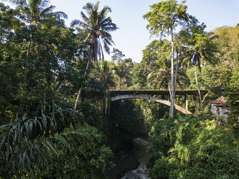Indonesien, Bali, Ubud, Luftaufnahme der Brücke, lizenzfreies Stockfoto