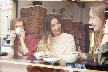 Young women chatting over coffee in cafe - CUF44523