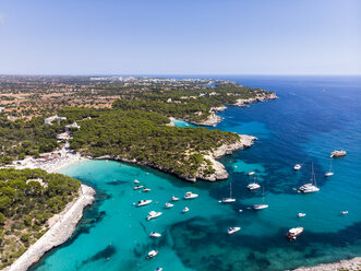 spain, Balearic Islands, Mallorca, Aerial view of Cala Mondrago and Playa Mondrago, Mandrago Nature Park - AMF06007