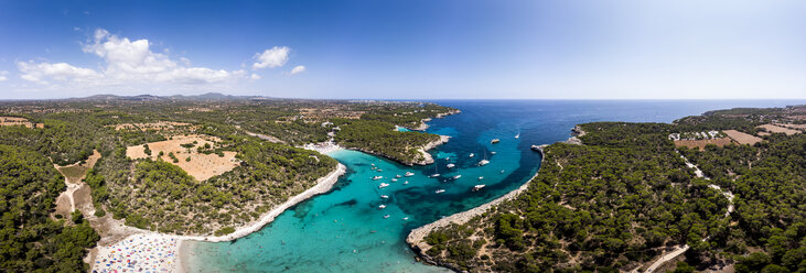 spain, Balearic Islands, Mallorca, Aerial view of Cala Mondrago and Playa Mondrago, Mandrago Nature Park - AMF06010