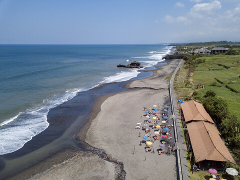 Indonesia, Bali, Aerial view of Yeh Gangga beach stock photo
