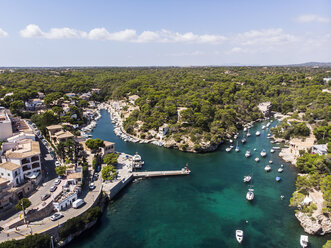 Spain, Balearic Islands, Mallorca, Aerial view of bay Cala Figuera and Calo d'en Busques with Port de Cala Figuera - AMF06014