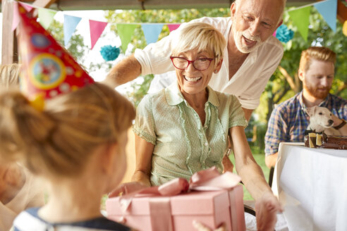 Happy extended family on a garden birthday party - ZEDF01662