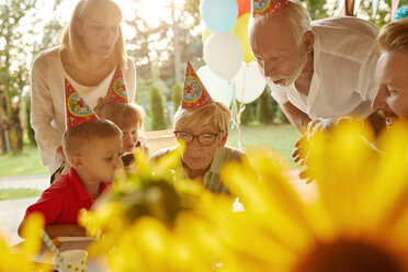 Glückliche Großfamilie auf einer Gartengeburtstagsfeier - ZEDF01664