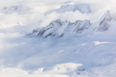 Germany, Bavaria, Grainau, Zugspitze, view to snowy landscape, Zugspitzbahn - MMAF00629