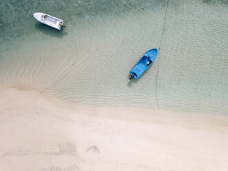 High angle view of boats moored on sea at Maldives - CAVF49577