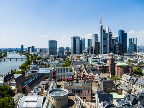 Deutschland, Hessen, Frankfurt, Skyline, Finanzviertel, Altstadt, Roemer und Dom-Roemer Projekt, lizenzfreies Stockfoto