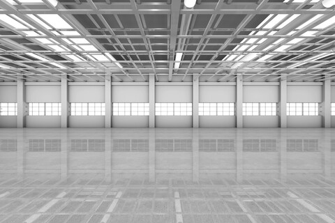 Architecture visualization of an empty warehouse, 3D Rendering stock photo