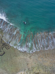 Indonesia, Lombok, Aerial view of beach, banca boat - KNTF02202