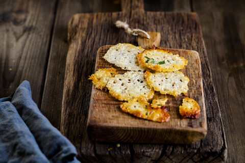 Homemade parmesan crisps stock photo