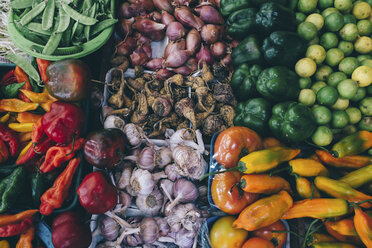 Overhead view of vegetables for sale at market stall - CAVF51036