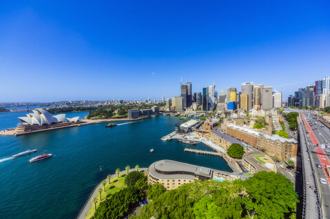 Australien, New South Wales, Sydney, Opernhaus und Stadtansicht von Sydney, lizenzfreies Stockfoto