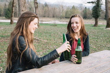 Freundinnen trinken Bier im Park - CUF46475