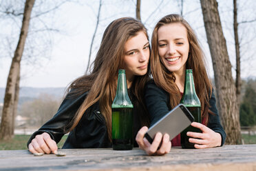 Freundinnen machen Selfie mit Bier im Park - CUF46476