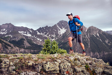 Man hiking, Mount Sneffels, Ouray, Colorado, USA - ISF20106