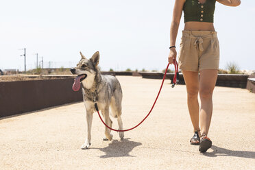 Young woman going walkies with her dog, partial view - WPEF01071