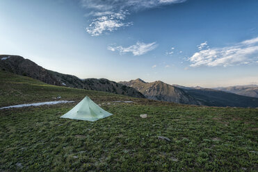 View of tent on mountain against sky - CAVF51707
