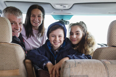 Portrait happy family in motor home - HOXF03978