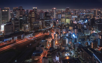 Japan, Osaka, Luftaufnahme bei Nacht - EPF00504