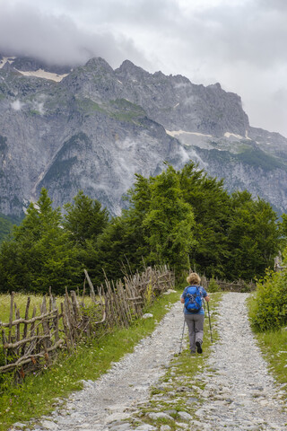 Albania, Shkoder County, Albanian Alps, Theth National Park, Theth, female hiker stock photo