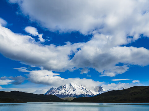 Chile, Patagonien, Region Magallanes y la Antartica Chilena, Torres del Paine National Park, Cuernos del Paine, Laguna Amarga, lizenzfreies Stockfoto