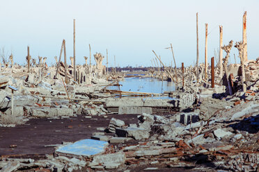 Demolished buildings against clear sky during Hurricane Harvey - CAVF52570
