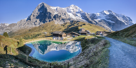 Schweiz, Berner Oberland, Kleine Scheidegg, Eiger, Mönch und Jungfrau, lizenzfreies Stockfoto