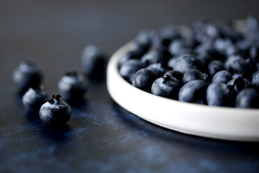 Close-up of blueberries in plate on table - CAVF52750