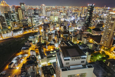 High angle view of illuminated modern cityscape at night - CAVF53023