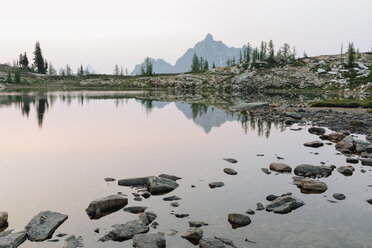 Alpine lake at dusk, Snowy Lakes, along the Pacific Crest Trail, North Cascades, Washington - MINF09463