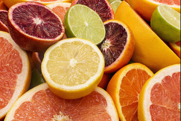 High angle view of various citrus fruits - CAVF53518