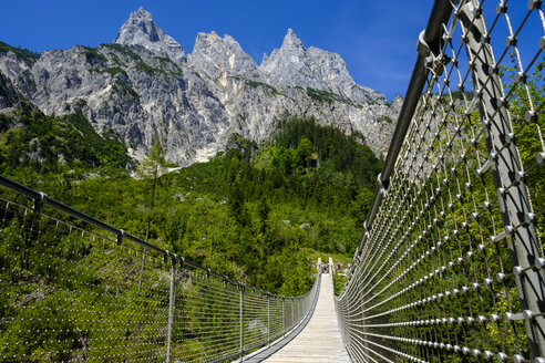 Deutschland, Bayern, Berchtesgadener Land, Berchtesgadener Alpen, Klausbachtal, Mühlstötzhöner, Hängebrücke - LBF02194