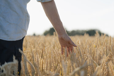 Close-up of man in a field touching ears - GUSF01313