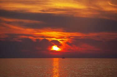 Croatia, Istria, Porec, Adriatic Sea, Sailing boat during sunset - WWF04450