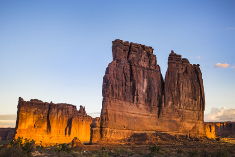 USA, Utah, Felsformationen im Arches-Nationalpark, lizenzfreies Stockfoto
