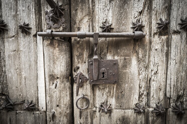 Close-up of latch on wooden door - CAVF54713