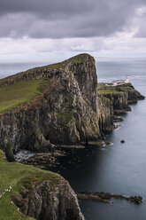 High angle view of cliff against cloudy sky - CAVF54730