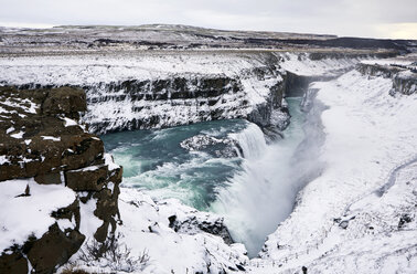 High angle view of Gullfoss Falls during winter - CAVF54918