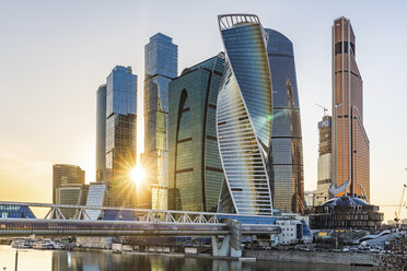 Russia, Moscow, Financial district with modern skyscrapers at sunset - WPEF01123