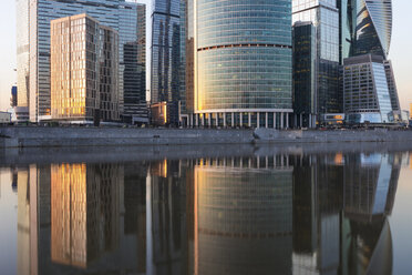 Russia, Moscow, Financial district with modern skyscrapers at sunset - WPEF01127