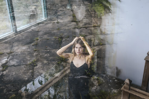 Double exposure of confident woman and footpath - CAVF55144