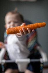 Baby-Mädchen hält Karotte zu Hause - CAVF55506