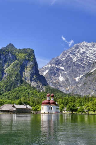 Deutschland, Bayern, Berchtesgadener Land, St. Bartholomäus am Koenigssee, lizenzfreies Stockfoto