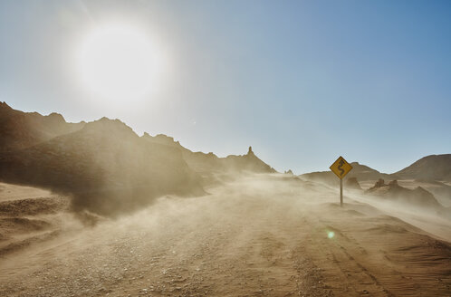 Chile, Valle de la Luna, San Pedro de Atacama, sand track in sandstorm - SSCF00048