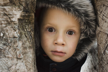 Close-up portrait of cute boy amidst trees - CAVF55970