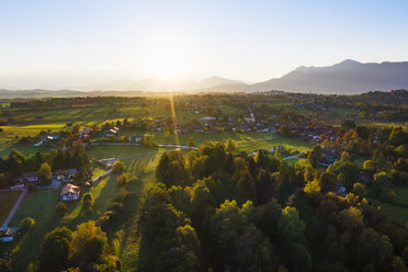 Germany, Upper Bavaria, Alpine Foreland, Aerial view of Seehausen at sunrise - SIEF08135