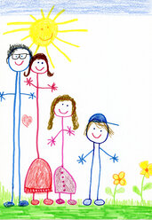 Kinderzeichnung, glückliche Familie - CMF00868