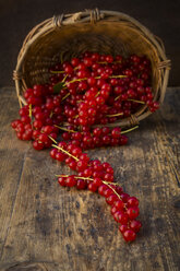 Rote Johannisbeeren im Korb auf Holz - LVF07563