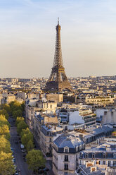 France, Paris, cityscape with Eiffel Tower and residential buildings - WDF04877